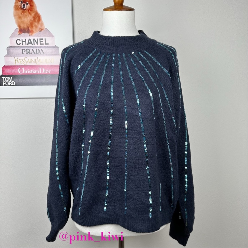 FRNCH Noor Sequin Blouson Sleeve Sweater